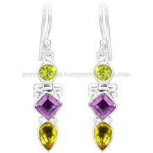 Nice Combination of Peridot Amethyst & Citrine Gemstone with 925 Sterling Silver Earrings